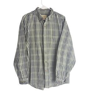 Eddie Bauer Mens Size L Plaid Long Sleeve Button Down Shirt 100% Cotton Green